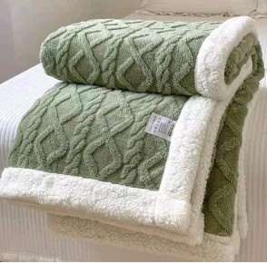 Patura Pufoasa Cocolino cu Blanita pentru pat dublu, cu Fermoar, Verde 